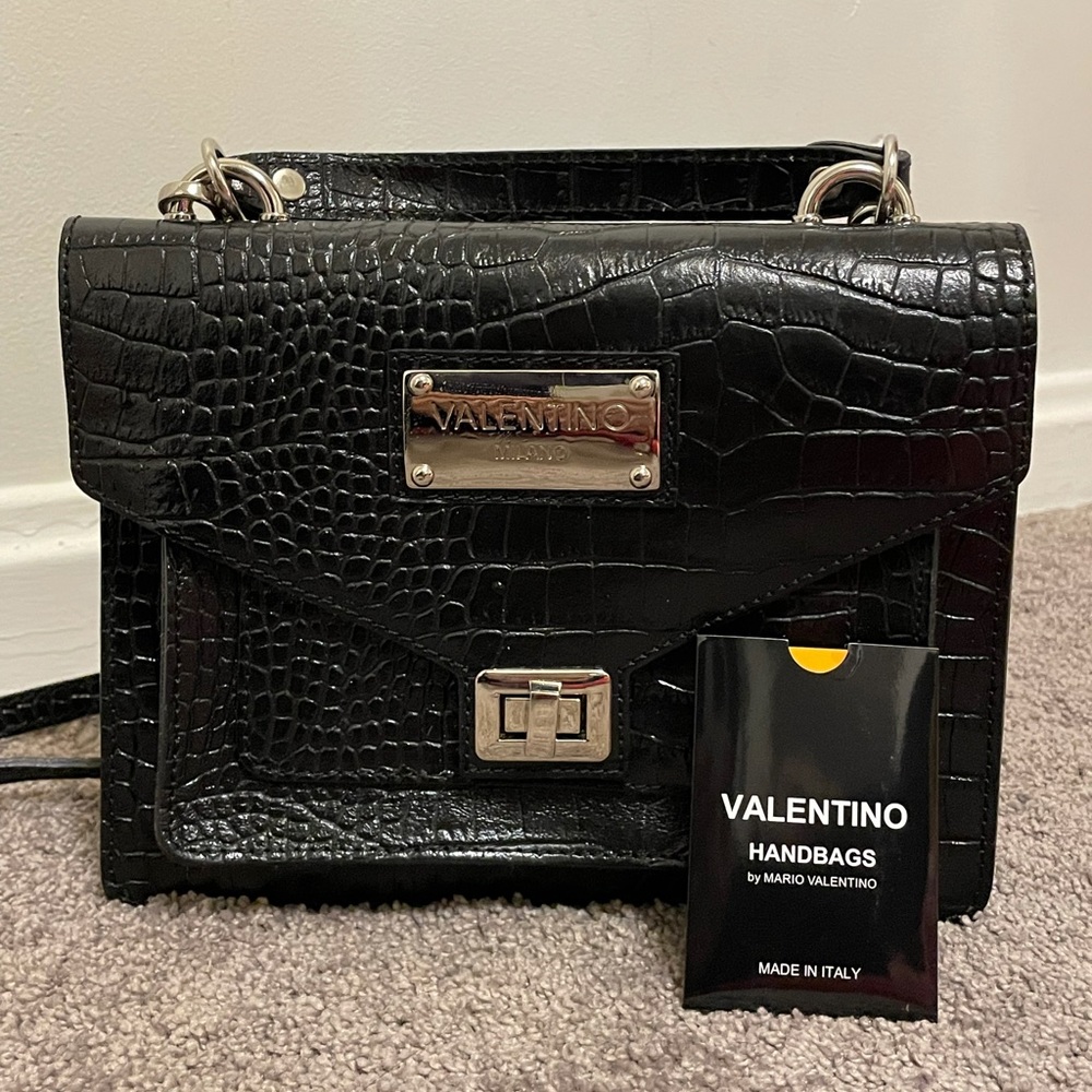 Valentino by Mario Valentino Black Croc Bag